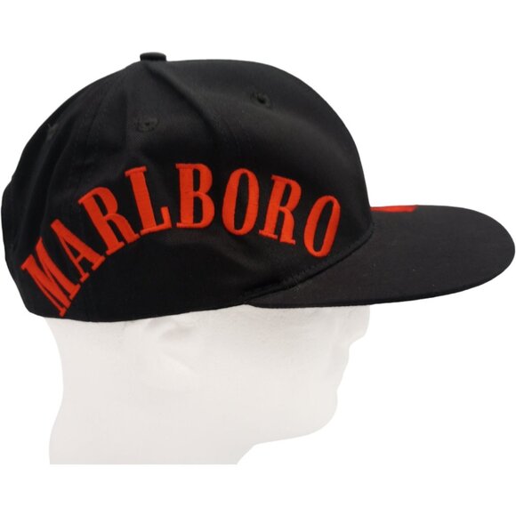 1990s Marlboro Side Script Bronco Snapback Hat Black Cap Logo Cowboy Vintage - Picture 2 of 9